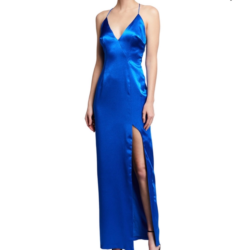 Aidan mattox blue silk maxi dress